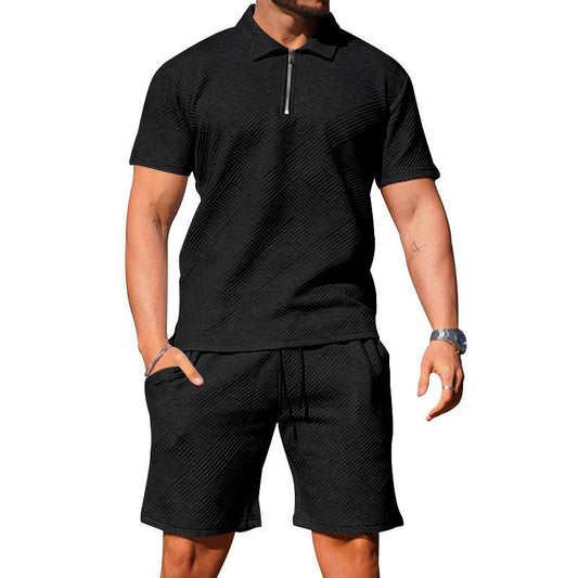 Men's Textured Polo Shirt and Shorts