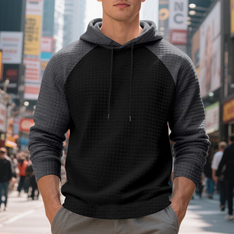 Mens Jacquard Small-check Hooded Casual Sweatshirt