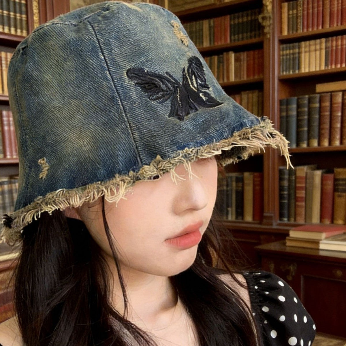 Fashionable All-Match Embroidered Butterfly Fringed Custom Fisherman Hat