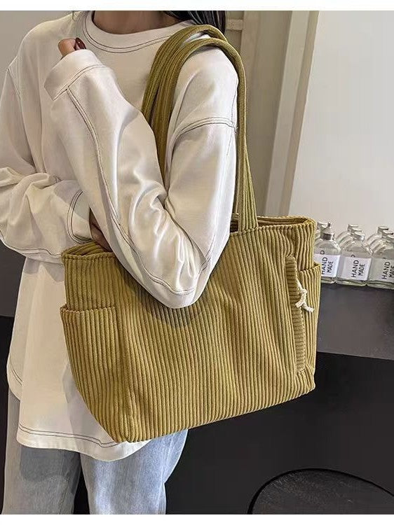 Corduroy Shoulder Tote Bag