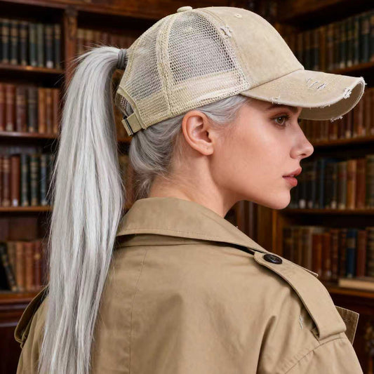 Solid-color, Frayed, Washed-out, Distressed, Mesh-patterned Cap - A Trendy, Youthful, Versatile Baseball Cap That Suits Both Daily Commuting And Outdoor Activities.