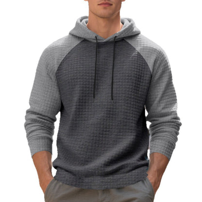 Mens Jacquard Small-check Hooded Casual Sweatshirt