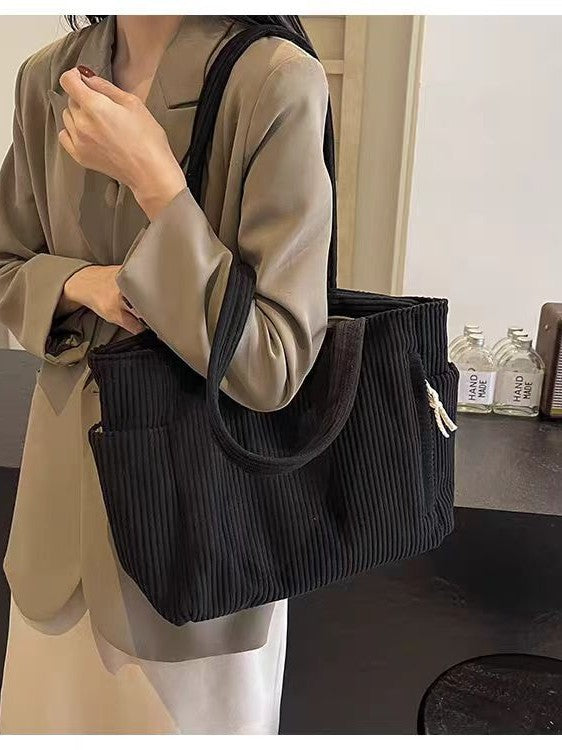 Corduroy Shoulder Tote Bag