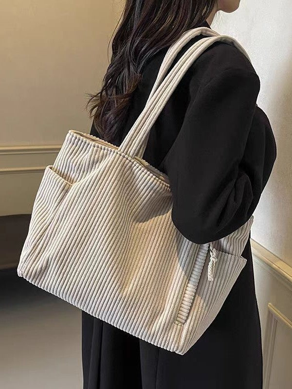 Corduroy Shoulder Tote Bag