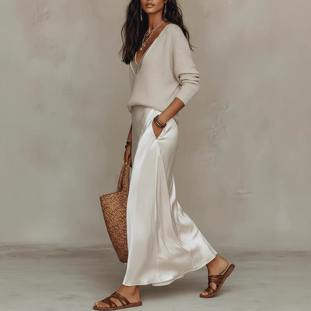 Casual Womens Knit Top and Skirt Set