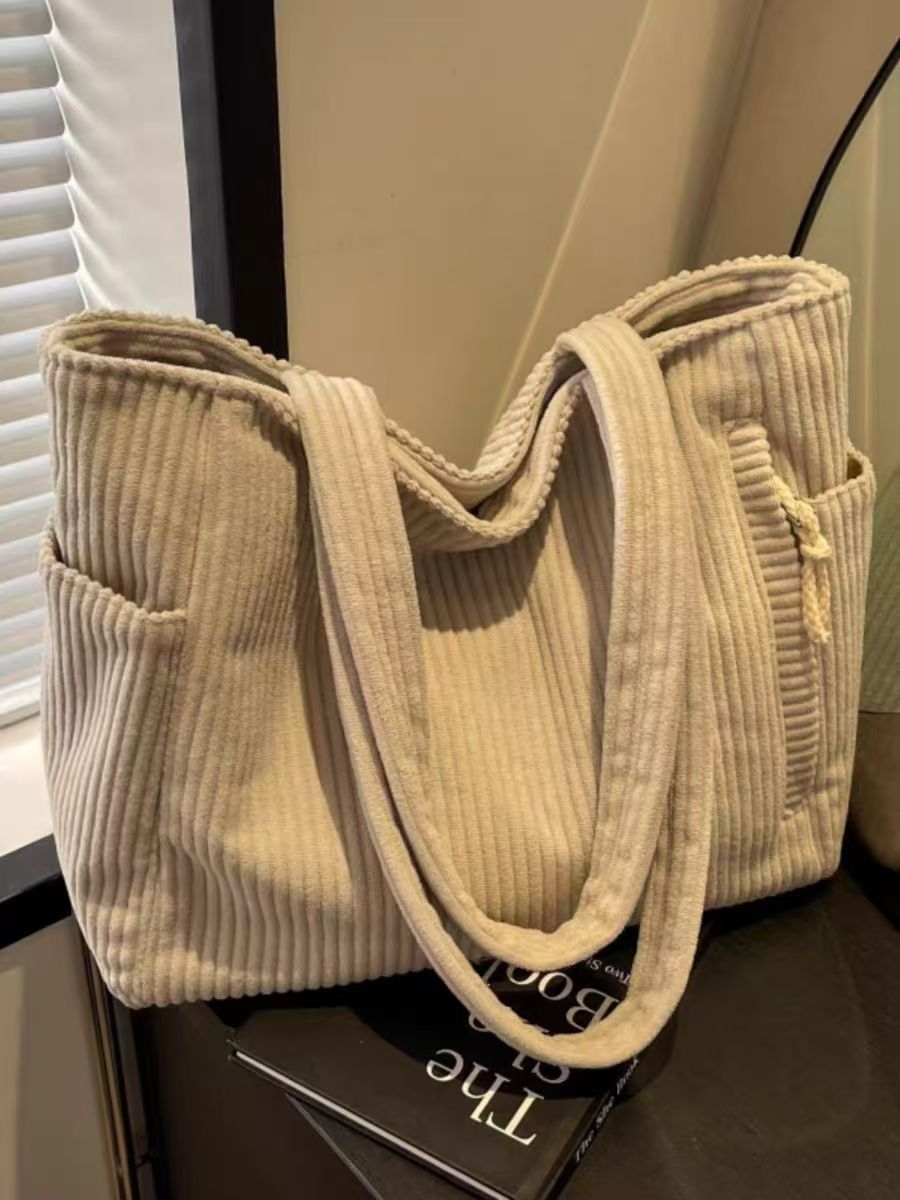 Corduroy Shoulder Tote Bag