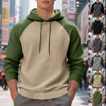Mens Jacquard Small-check Hooded Casual Sweatshirt