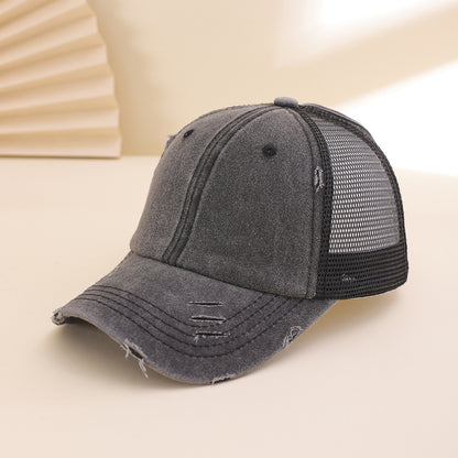 Solid-color, Frayed, Washed-out, Distressed, Mesh-patterned Cap - A Trendy, Youthful, Versatile Baseball Cap That Suits Both Daily Commuting And Outdoor Activities.