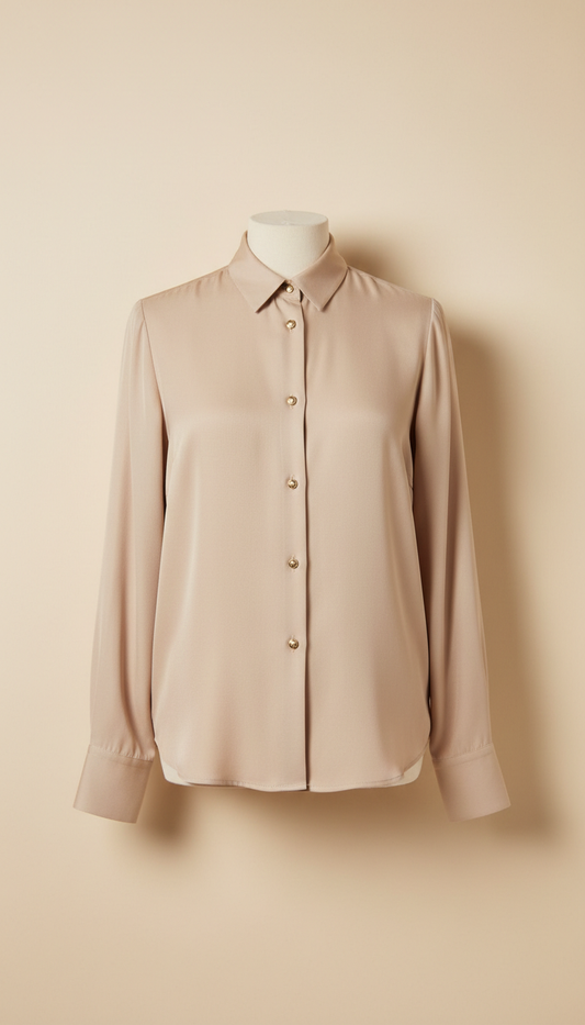 Silk Crepe Blouse with Gold Button Detail