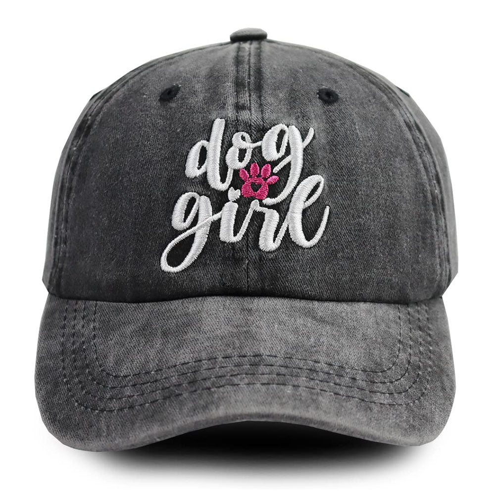Dog Girl Embroidered Baseball Cap, Washed Cotton Vintage Hat For Dog Lovers