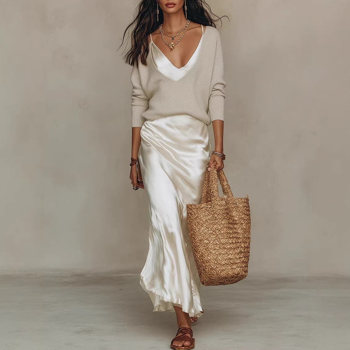 Casual Womens Knit Top and Skirt Set