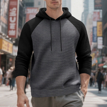 Mens Jacquard Small-check Hooded Casual Sweatshirt