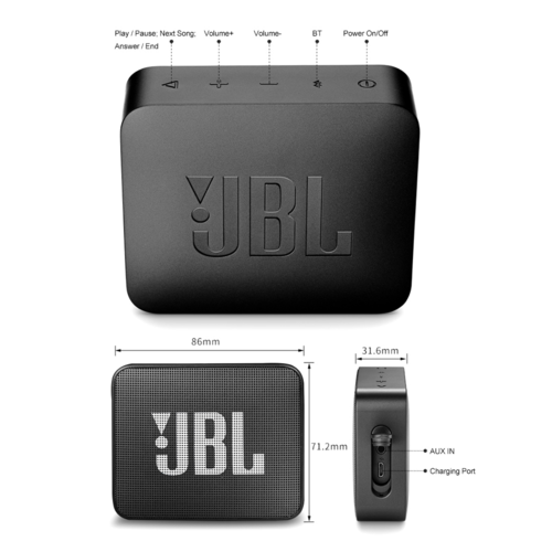 مكبر صوت بلوتوث لاسلكي IPX7 مقاوم للماء JBL GO 2 للاستخدام الخارجي