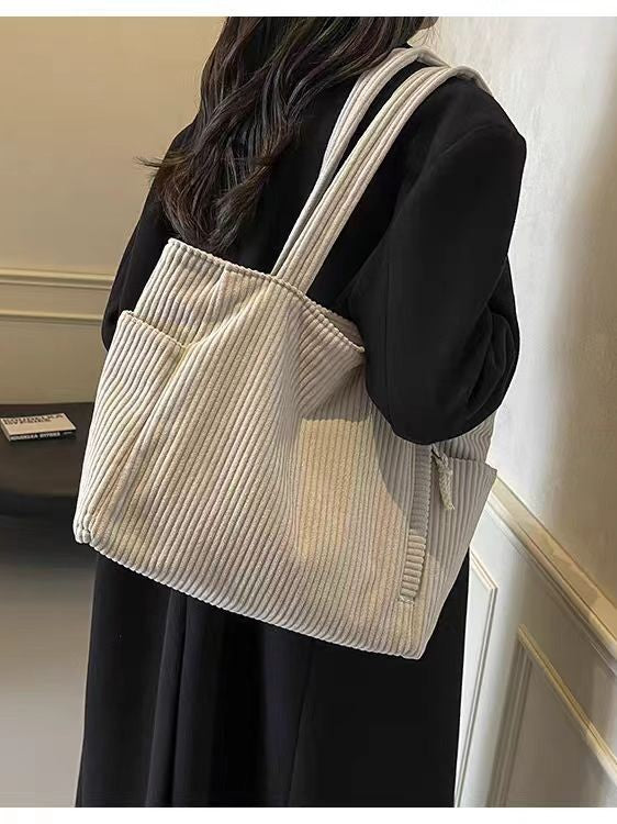 Corduroy Shoulder Tote Bag